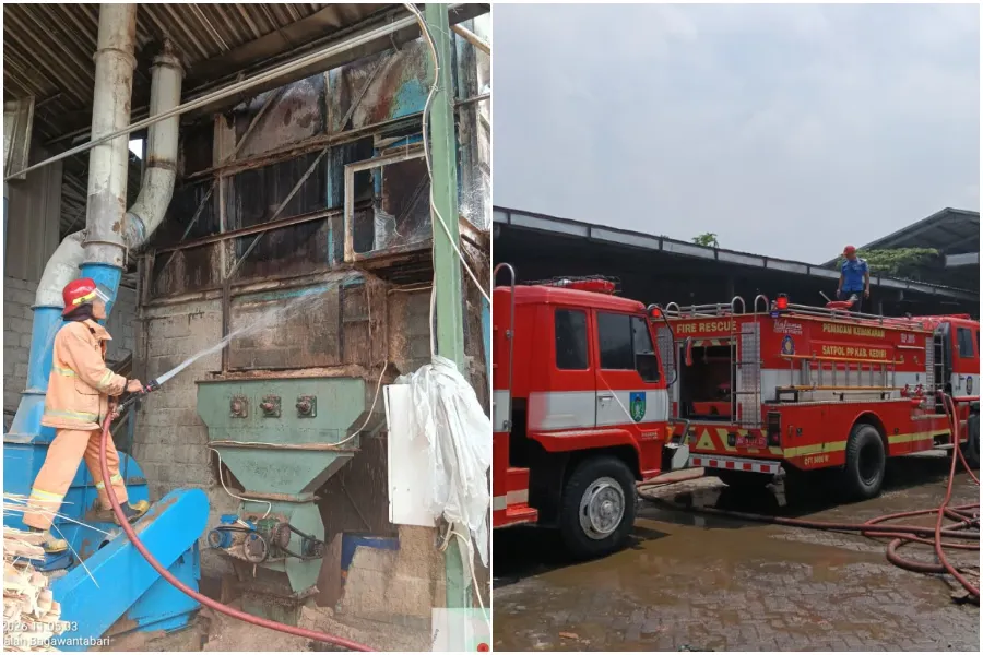Diduga Akibat Percikan Mesin, Pabrik Triplek di Kediri Terbakar